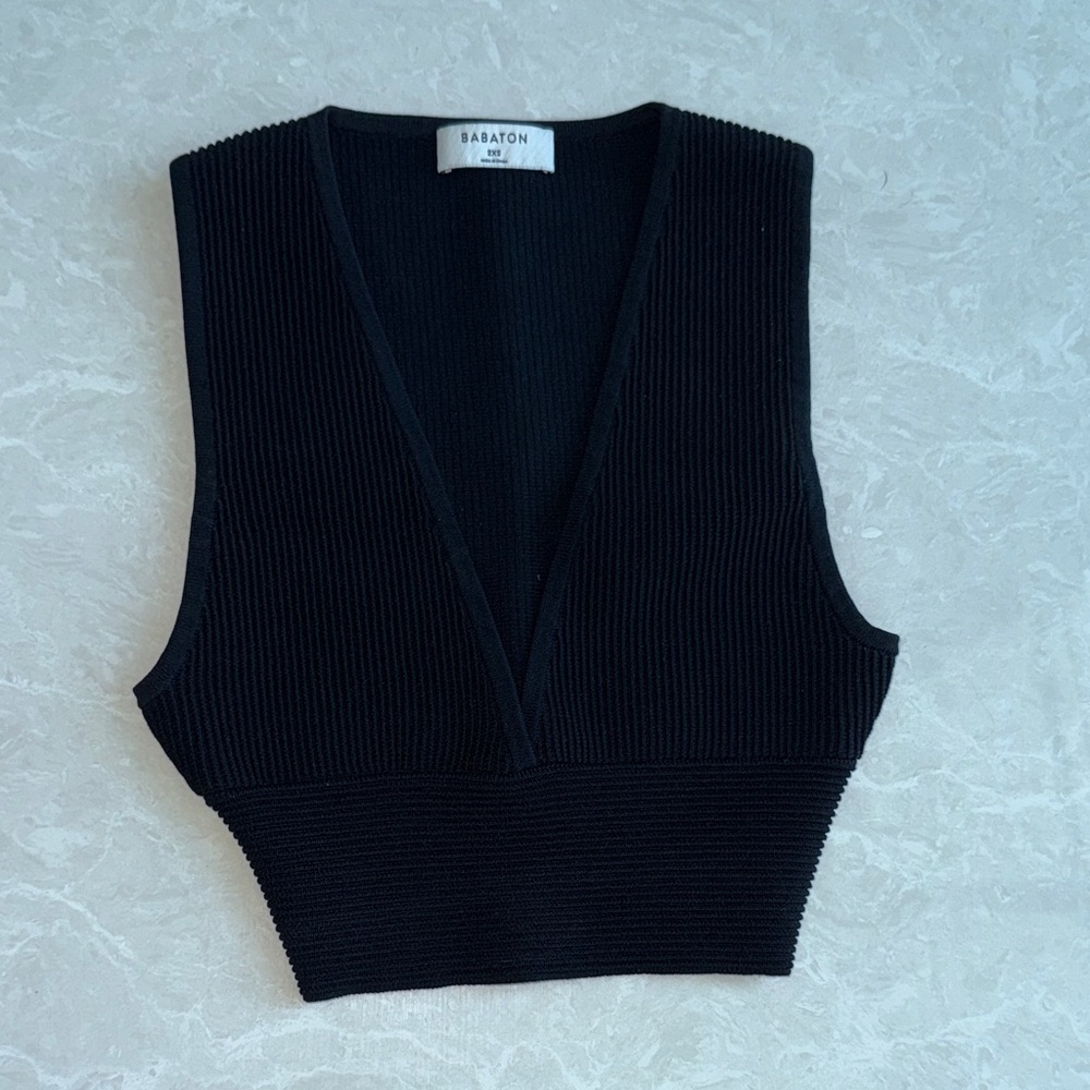 Aritzia Babaton Black V-Neck Ribbed Tank Top